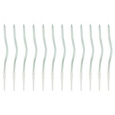 12 Candele CURLY - spirale RICCIA VERDE METAL Mezzo Stelo candeline in cera per torte H15,5 cm