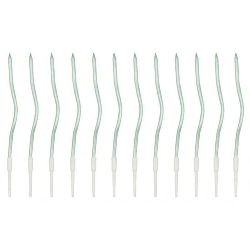 12 Candele CURLY - spirale RICCIA VERDE METAL Mezzo Stelo candeline in cera per torte H15,5 cm
