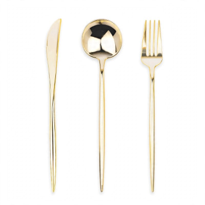 Set 18 pz forchetta, cucchiaio e coltello in plastica riutilizzabile ORO