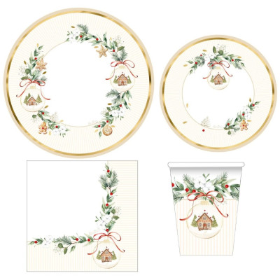 40 pz coordinato CHRISTMAS COOKIES Natale piatti bicchieri tovaglioli addobbo tavola