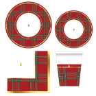 40 pz coordinato MODERN SCOTTISH Natale piatti bicchieri tovaglioli addobbo tavola