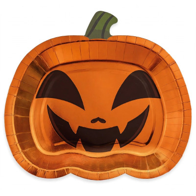 Kit coordinato tavolo HALLOWEEN - tema zucca arancio metal - set piatto bicchiere tovagliolo