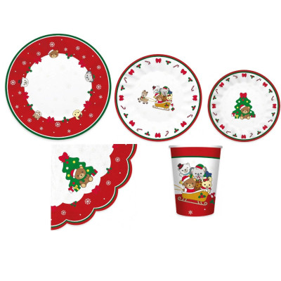 Kit coordinato tavola festa THUN teddy friend NATALE - piatti bicchieri tovaglioli