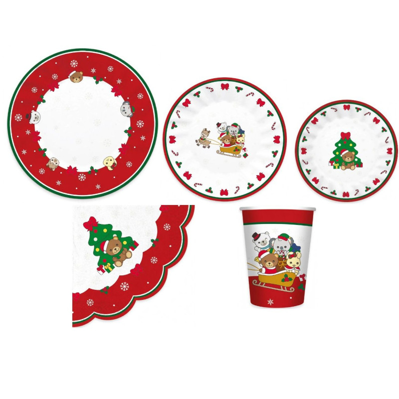 Kit coordinato tavola festa THUN teddy friend NATALE - piatti bicchieri tovaglioli
