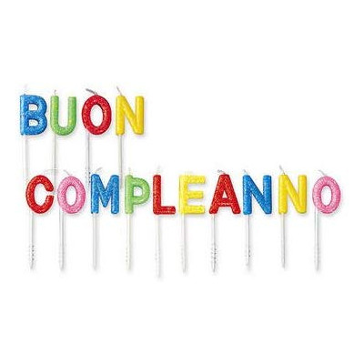 Candele Scritta BUON COMPLEANNO - multicolor glitter - candeline per torte e dolci