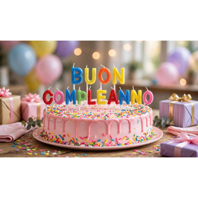 Candele Scritta BUON COMPLEANNO - multicolor glitter - candeline per torte e dolci