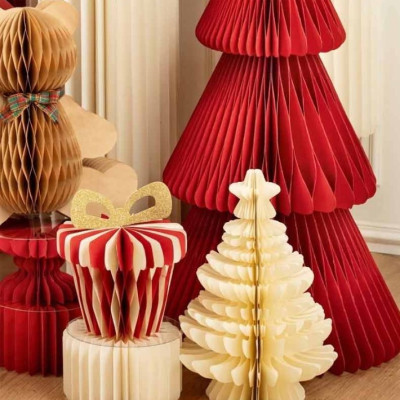 1 Albero di NataleAvorio in Carta nido d'ape stile Barocco con stella, Altezza 40 - addobbo tavolo, casa