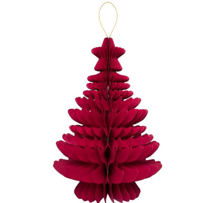 1 Albero di Natale Rosso in Carta nido d'ape stile Barocco con stella, Altezza 40 - addobbo tavolo, casa