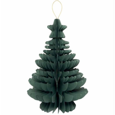 1 Albero di Natale Verde in Carta nido d'ape stile Barocco con stella, Altezza 40 - addobbo tavolo, casa