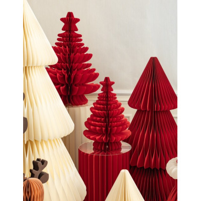 1 Albero di Natale Rosso in Carta nido d'ape stile Barocco con stella, Altezza 40 - addobbo tavolo, casa
