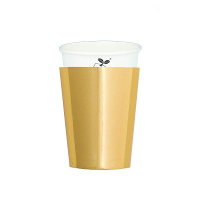 8 Bicchiere 250 cc in carta monouso COMPOSTABILE + 8 cover monocolore ORO SATINATO