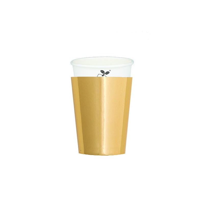 8 Bicchiere 250 cc in carta monouso COMPOSTABILE + 8 cover monocolore ORO SATINATO