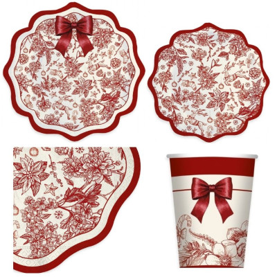 Coordinato tavola Natale RED CHINOISERIE piatti bicchieri tovaglioli 34 pezzi