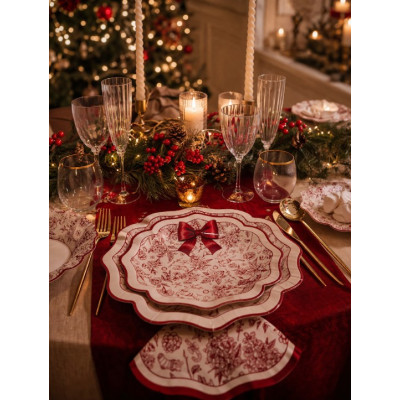 Coordinato tavola Natale RED CHINOISERIE piatti bicchieri tovaglioli 34 pezzi